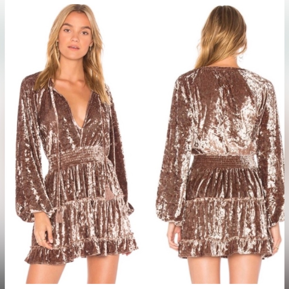 Tularosa x Revolve Delany Crushed Velvet Dress - Quicksand - Size S